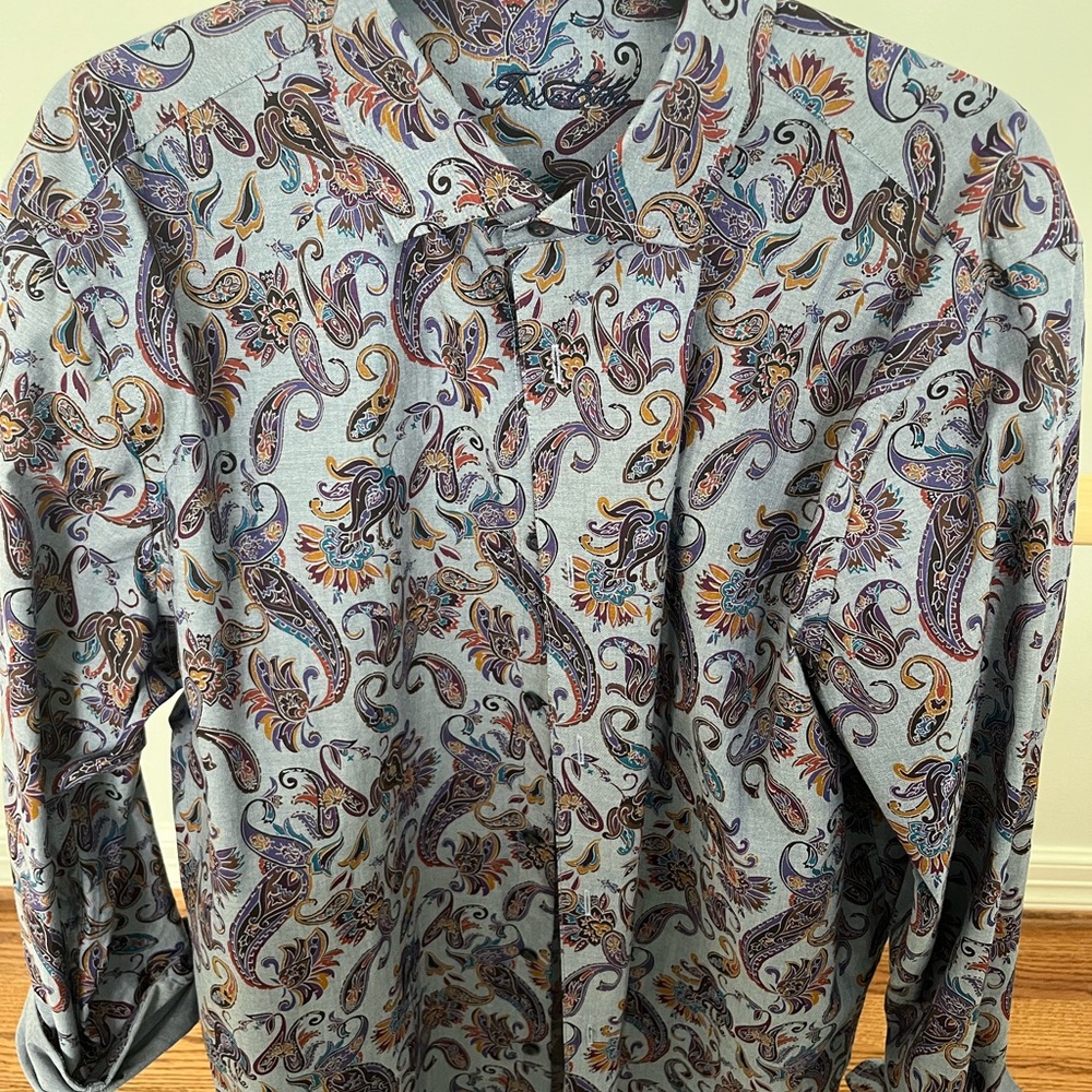 Tasso Elba Casual Button Down Blue and Purple Shirt